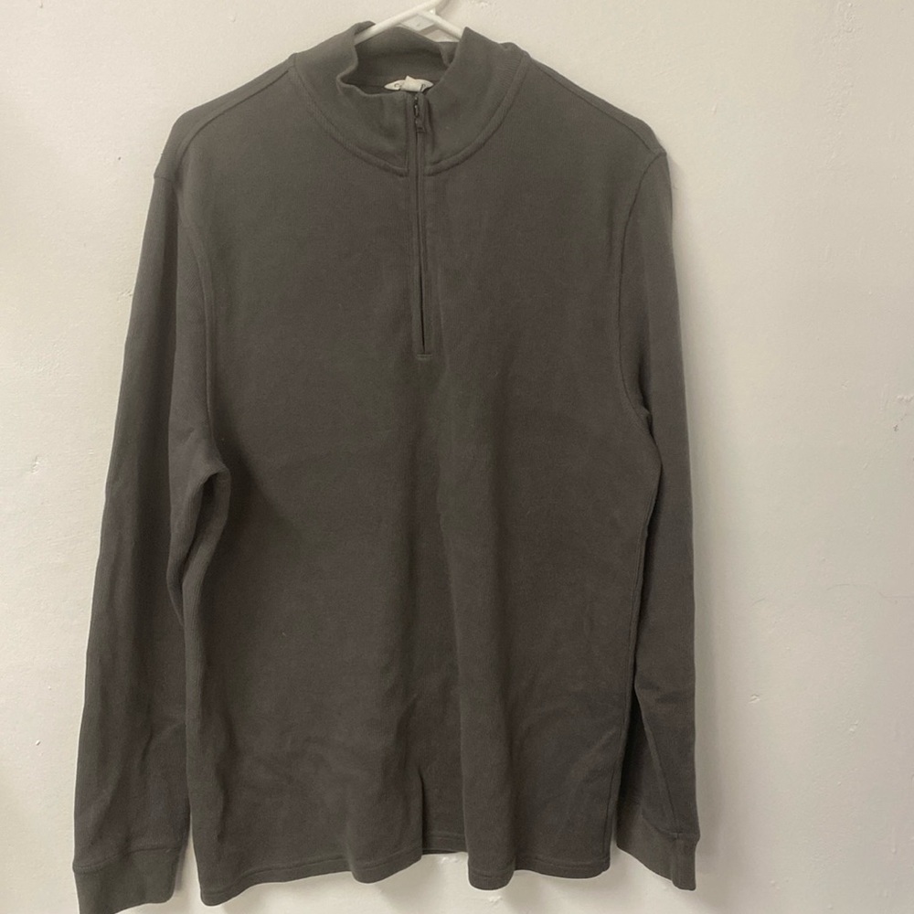 Calvin Klein Mens Gray 100% Cotton Quarter Zip Mock Neck Pullover Sweater Size M